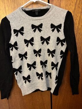 J. Crew Gray Sweater with Black Bow Motif